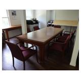 Conference table, 8 ft with 7 fabric side chairs