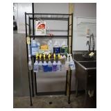 Shelving unit with assorted cleaners