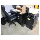 Office desk, leather chair and 2 drawer cabinet