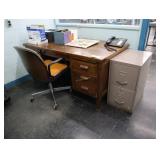 Wooden vintage desk, chair and cabinet