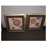 Artwork, two abstract framed