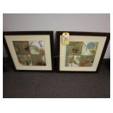 Artwork, two abstract framed tiles
