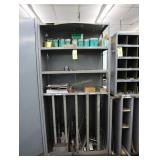 Shelving unit with contents, shim stock, tool