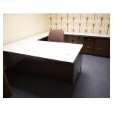 Office desk with wraparound and file cabinets