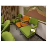 Lot of 3 midcentury side chairs, 2 lime, 1 orange