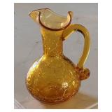 Amber Crackle Glass Pitcher