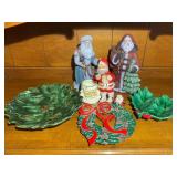 Santa Figurines & Wreath Plates & Bowl