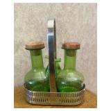 Green Glass Dispensers w/Basket
