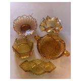 5 Amber Glass Bowls