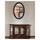 Framed Oval Mirror & Mirrored Curio Cabinet
