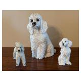 3 Poodle Dog Statues