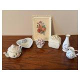 Floral Picture, Vase, Mini Teapot & Creamer, etc