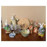Easter Bunny Figurines, Clock, Bowl etc