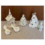 Dove, Christmas Tree, Church & Snowman Figurines