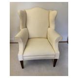 Wingback Chair Off White Vintage Wood Accents