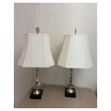 Pair of Table Lamps White Shade Clear Gold Accent