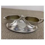 Silver Style Cream & Sugar Bowl Set on Tray