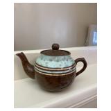 Vintage Brown & Blue Teapot with Lid