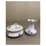 Set of 2 Small Vase & Candy Dish Purple Flowers