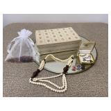 Jewelry Box Mirror & Misc Necklace Pins