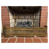 Brass Fireplace Fender & Andiron Set Vintage