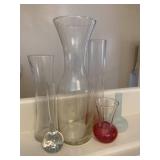 Mostly Clear Glass Vases Group of 5