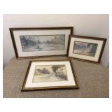 Set of 3 Vintage Nature Scene Prints Gold Frame