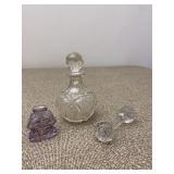 Set of 2 Small Cut Glass Bottles & 1 Knife Rest