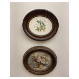 Pair of Old Round Floral Wall Prints Flowers