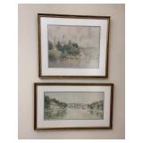 Set of Two Vintage Nature Town Water Prints