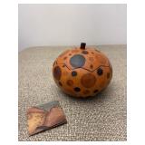 Lucuma Orange Polka Dot Carved Gourd Peru Art