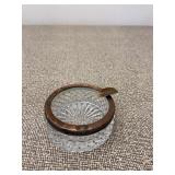 Small Crystal Ashtray w/ Metal Brass Like Accent