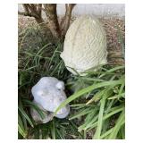 2 Small Concrete Yard Ornaments Pig Pineapple
