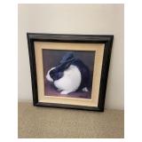 Old Black & White Bunny Rabbit Painting Print