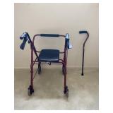Rolling Walker with Seat & Cane Mobility Combo