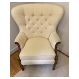 Off White Butterfly Wingback Chair Wood Accents