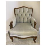 French Style Light Blue Tufted Chair Wood Accents