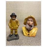 Set of 2 Old Fisherman Figurines Incl Cast Iron