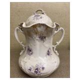 Greek Porcelain Biscuit Jar Purple Flowers