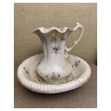 Greek Pitcher & Bowl Set Purple Flowers