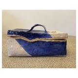 Blue & Tan Pottery Art Trinket Box with Handle