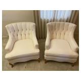 Pair of Off White Upholstered Chairs Wood Legs