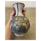 Small Colorful Moroccan Art Vase 7" Vintage