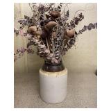 Brown & Tan Stone Crock with Flowers