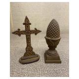Cast Iron Cross & Pine Cone Set of 2 Figurines
