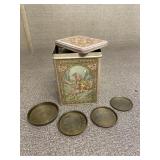 Metal Tin with Seashells & Brass Coaster Set