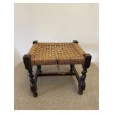 Old Woven Twist Chord Wooden Foot Stool