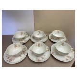 Pink Flower Teacup & Saucer Set of 6 France