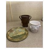 Maine Ship Tray & 2 Small Vases