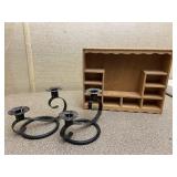 Small Wood trinket Shelf & Metal Candle Holders